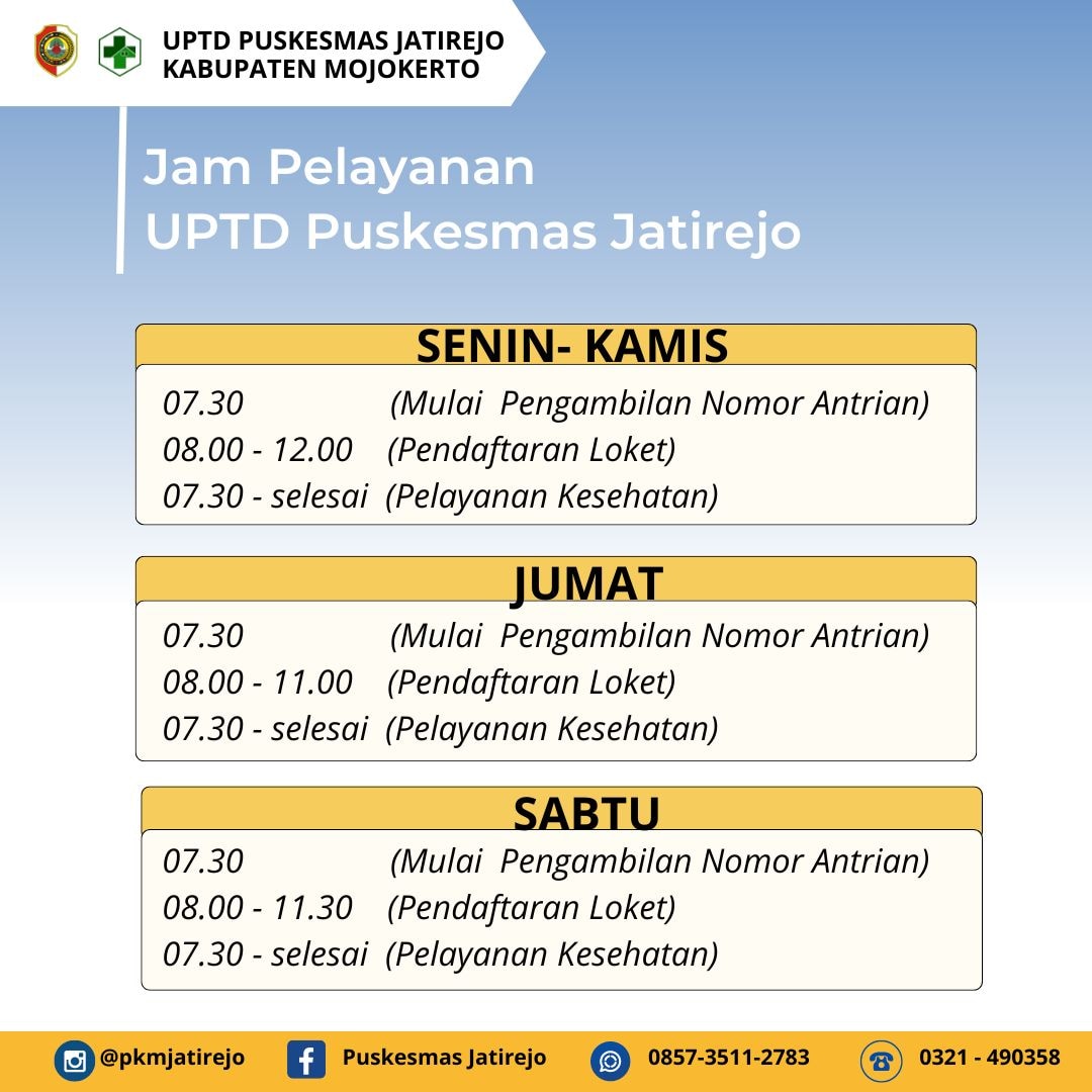 Jadwal Pelayanan di UPTD Puskesmas Jatirejo