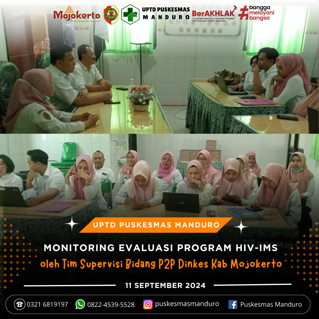 Monitoring Evaluasi Program HIV-IMS oleh Tim Supervisi Bidang P2P Dinkes Kab.Mojokerto